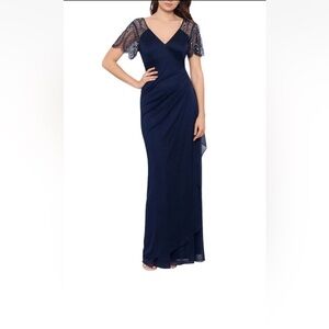 Xscape Navy Lace Maxi Dress